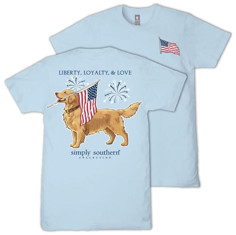 Liberty, Loyalty & Love - USA - Golden Retriever - Patriotic - S26 - SS - Adult T-Shirt