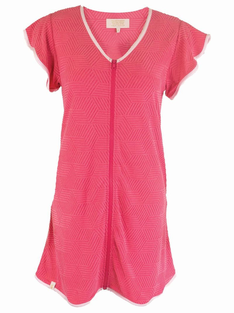 Women's Terry Zip-Front Coverup Dress - Pink - S25 - Adult