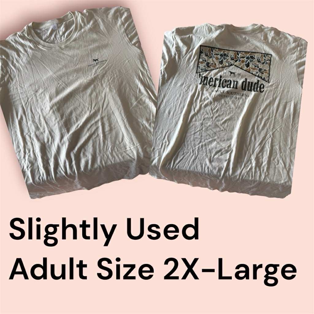 Slightly Used Simply Southern T-Shirt - 'Merican Dude -  Adult Size 2XL - (M144)