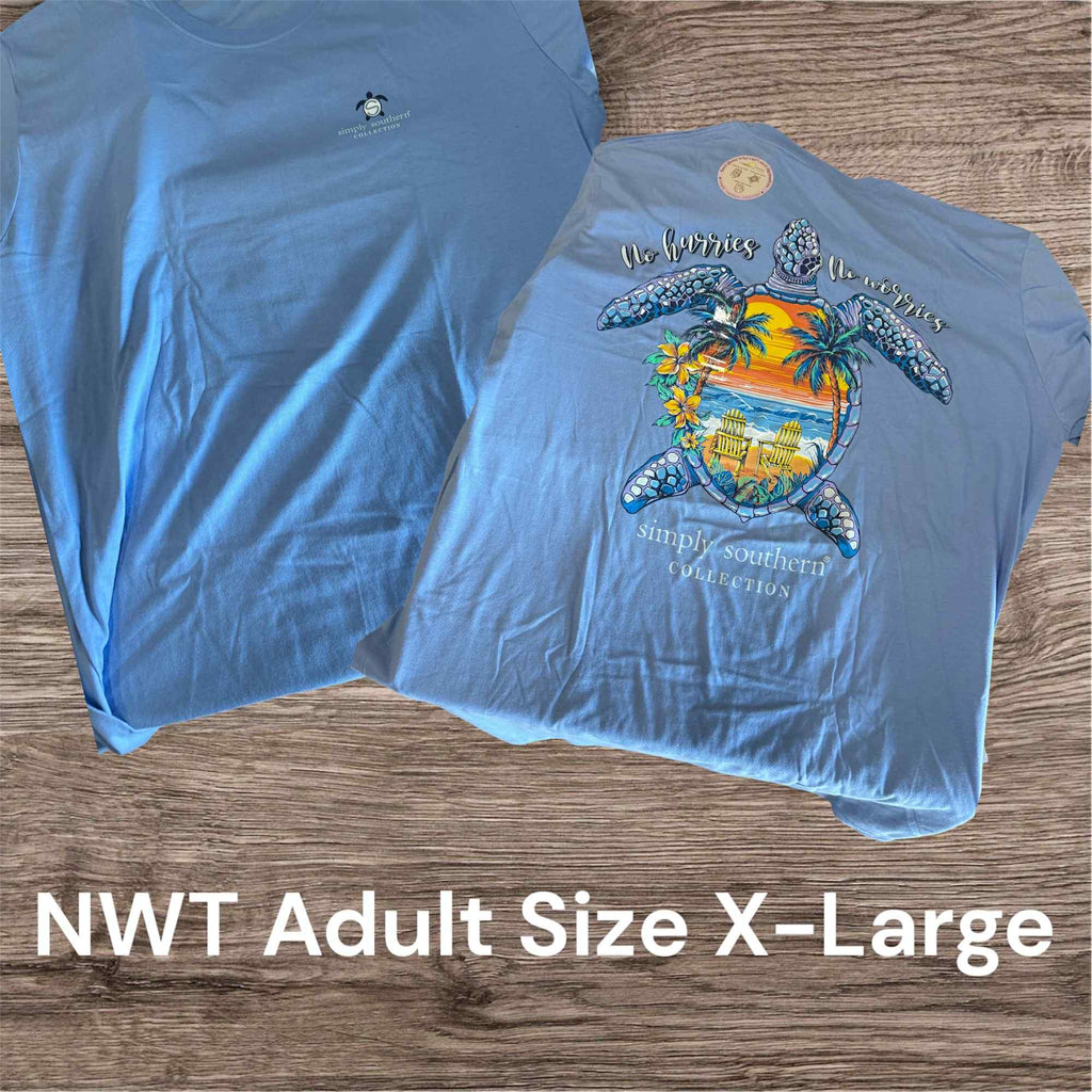 NWT Simply Southern T-Shirt - Turtle Conserve - No Hurries - Adult Size X-Large - (M119)