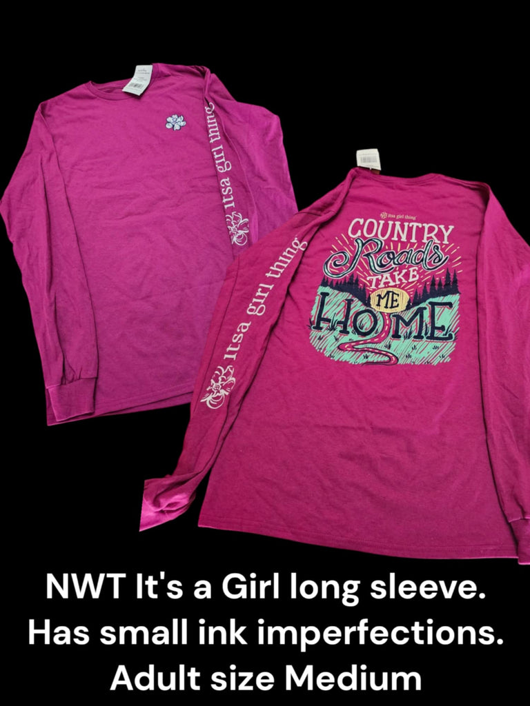 NWT It's a Girl - Long Sleeve - Country Roads - Size Adult Medium (M63)