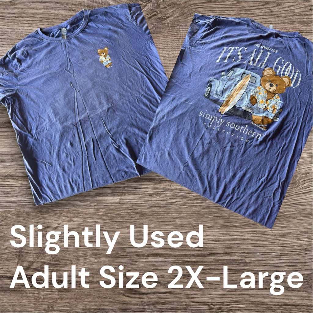 Slightly Used Simply Southern Adult T-Shirt - Surfing Teddy - Adult Size 2XL - (M150)
