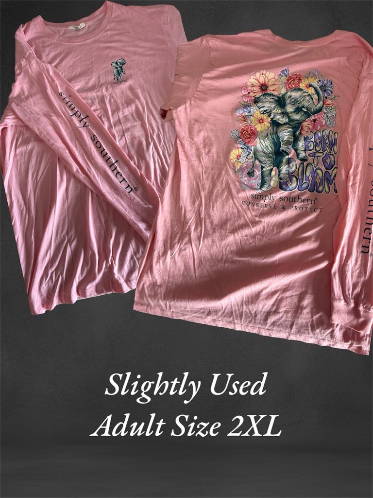 Slightly Used Simply Southern - Long Sleeve - Conserve Elephant - Floral - adult Size 2XL (M72)