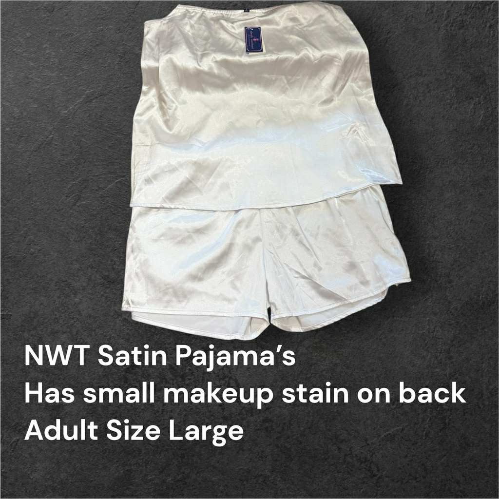 NWT Simply Southern Satin Pajama's- White - Adult Size Large - (M125)