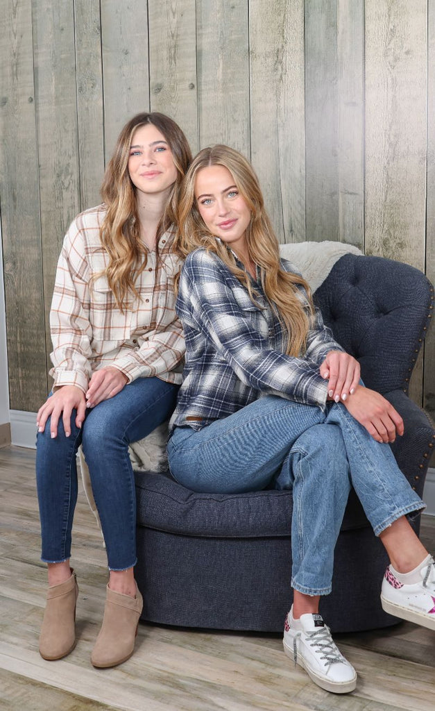 Plaid Shacket - Shirt - Denim Plaid - F23 - Simply Southern