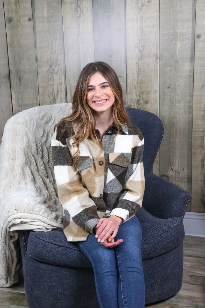 Sherpa Shacket Jacket - Sepia Plaid - F23 - Simply Southern