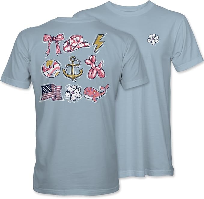 Preppy Icons - Bow - Hat - Lighting Bolt - Smiley Face - Anchor - Balloon Animal - Flag - Adult T-Shirt - Itsa Girl Thing