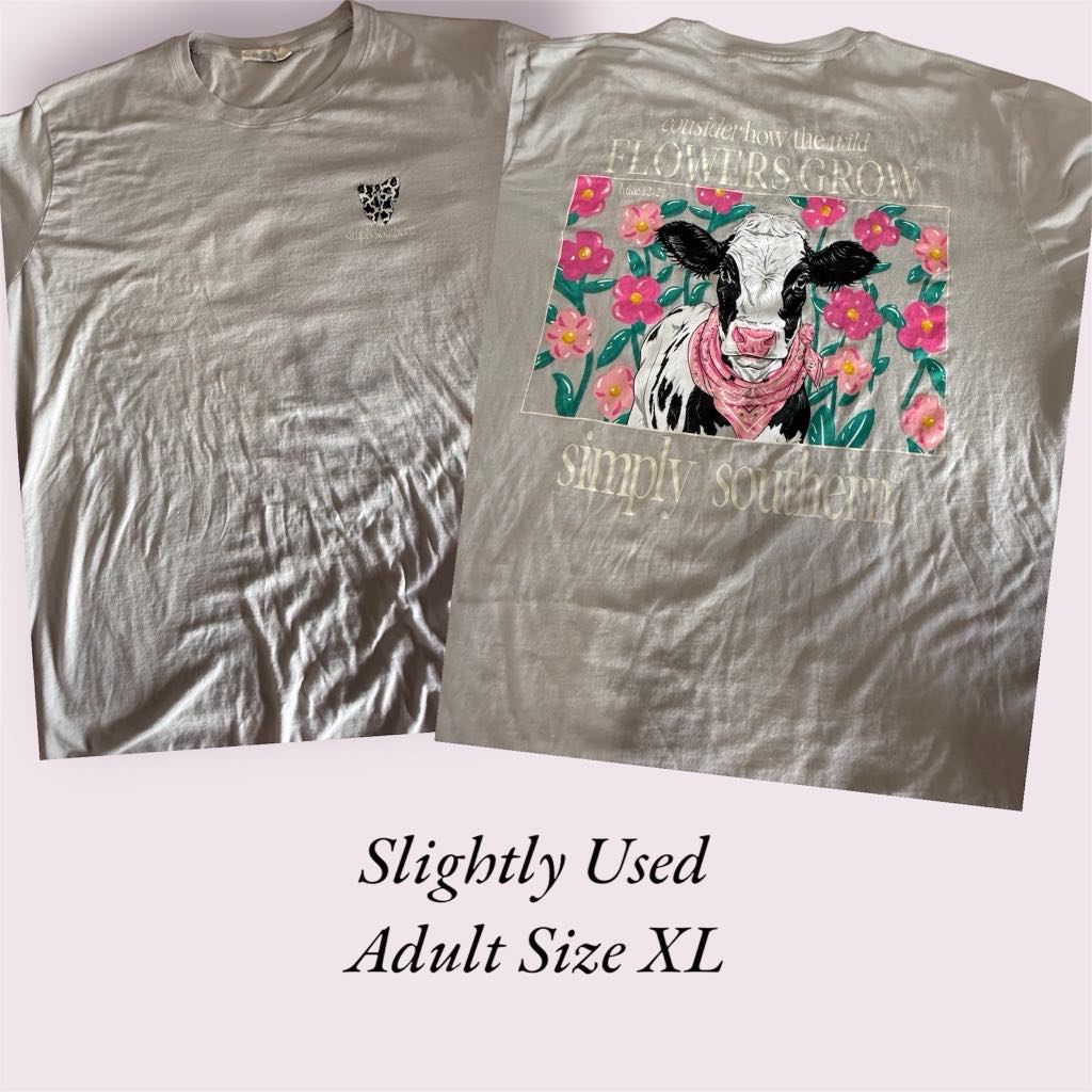 Slightly Used Simply Southern - Long Sleeve - Consider How the Wild Flowers Grow - Cow - Adult Size X-Large (M76)
