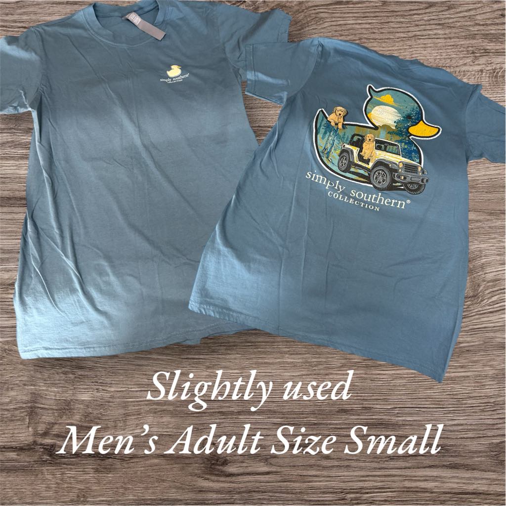 Slightly Used Simply Southern - Short Sleeve - Men's Duck shirt - Adult Size Small. (M84)