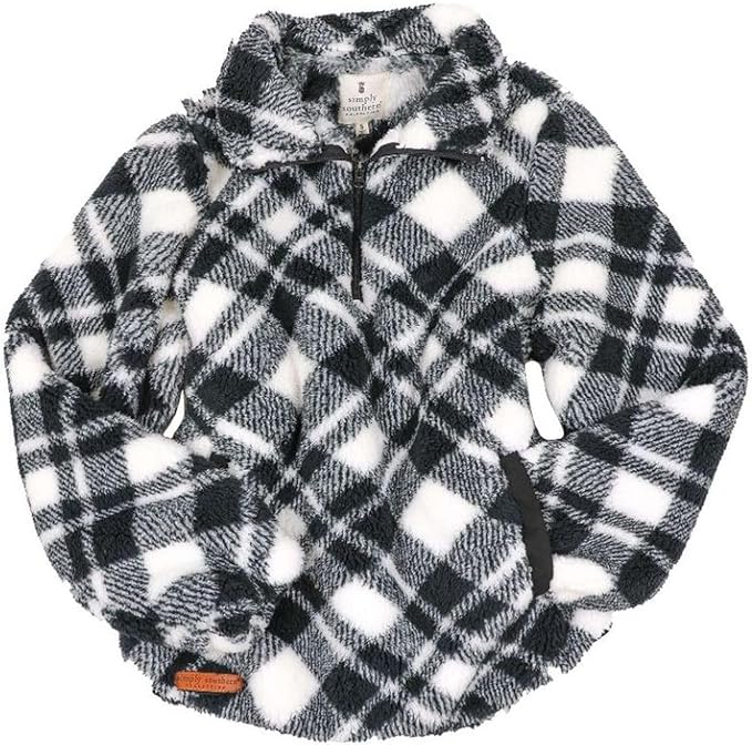 YOUTH Quarter Zip Fleece - Plaid White- Pullover - F24 - Simply Southern