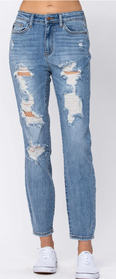 High Waist Destroyed Boyfriend Jeans - 82170 - Judy Blue