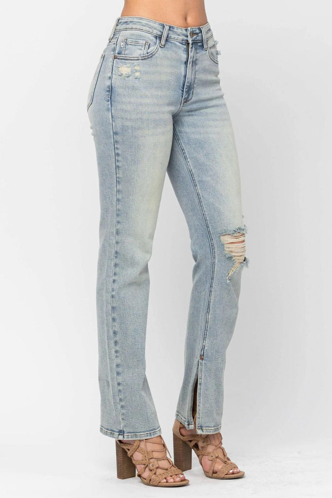 Hi-Waist Fit With Medium Destroy & Inseam Slit Jeans - 88511 - Judy Blue