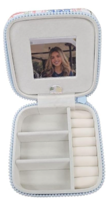 Jewelry Box with Interior Mirror - Zippered Compartment - S26 - Simply Southern