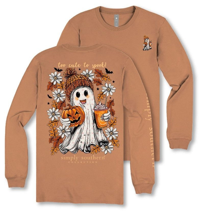 Too Cute to Spook - Ghost - Pumpkin - Latte - Leaves - Daises - SS - F25 - Adult Long Sleeve