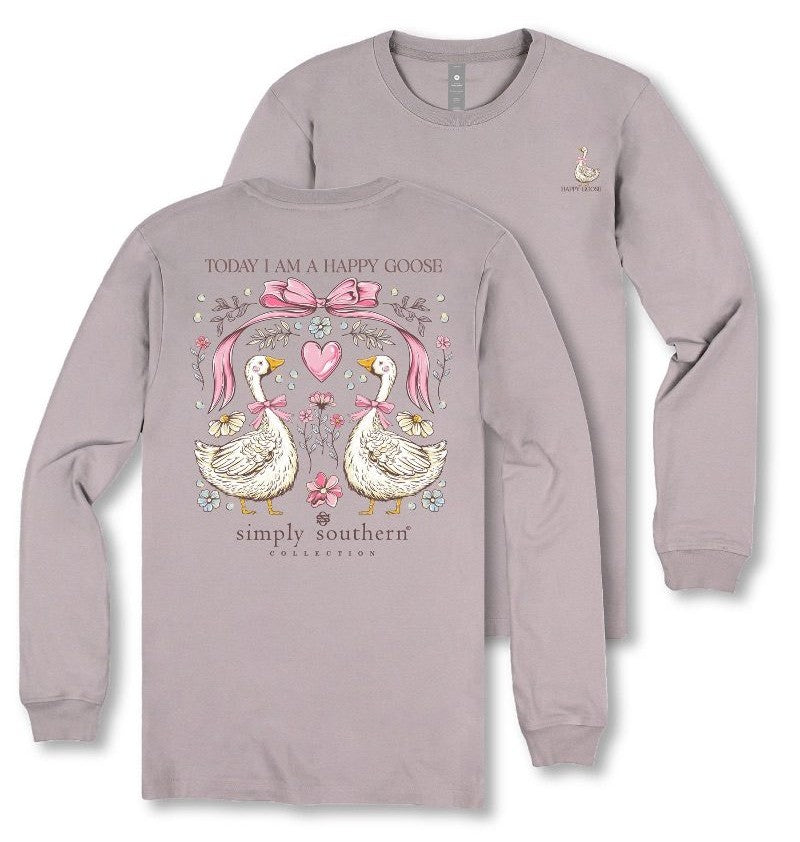 Today I Am A Happy Goose - Pink Ribbon - Heart - Flowers - SS - F25 - Adult Long Sleeve