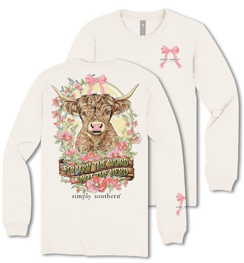 Follow The Word, Not The Herd - Highlander - Cow - Floral - Bow - SS - F25 - Adult Long Sleeve