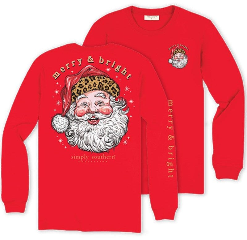 Merry & Bright - Leopard Santa - Christmas - SS - F25 - Adult Long Sleeve