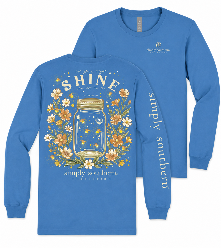 Let Your Light Shine, For All To See - Matthew 5:16 - Fireflies - Flowers - Mason Jar - SS - F26 - Adult Long Sleeve