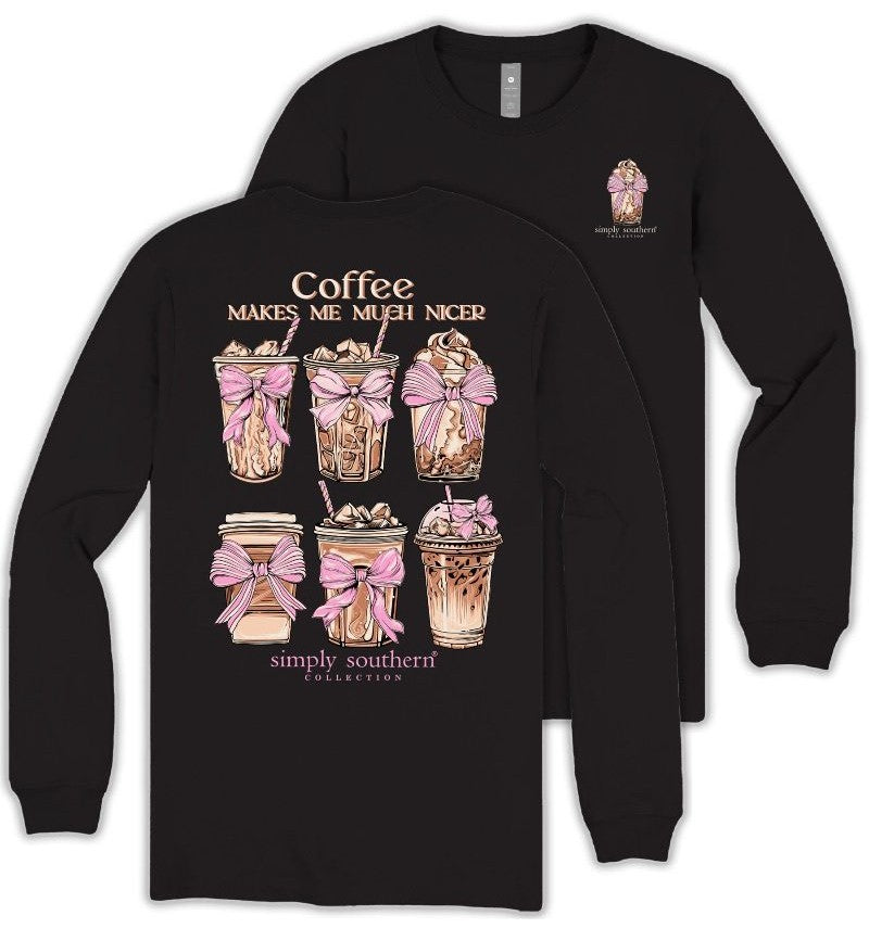 Coffee Makes Me Much Nicer - Pink Bows - SS - F25 - Adult Long Sleeve