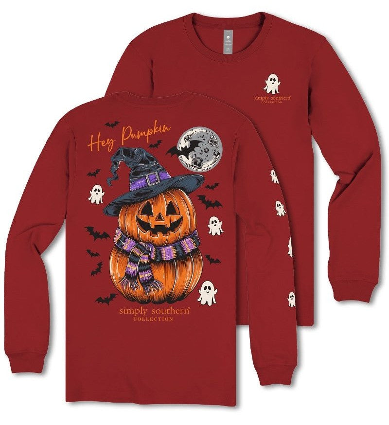 Hey Pumpkin - Halloween - Jack O'Lantern - Pumpkins - Ghosts - Bats - Moon - Witch Hat - SS - F25 - Adult Long Sleeve