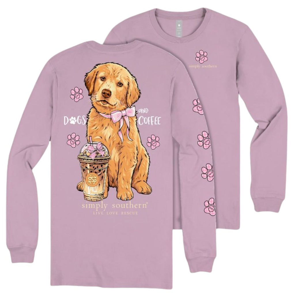 Dogs and Coffee - Golden Retriever - Pink Bow - SS - F26 - YOUTH Long Sleeve