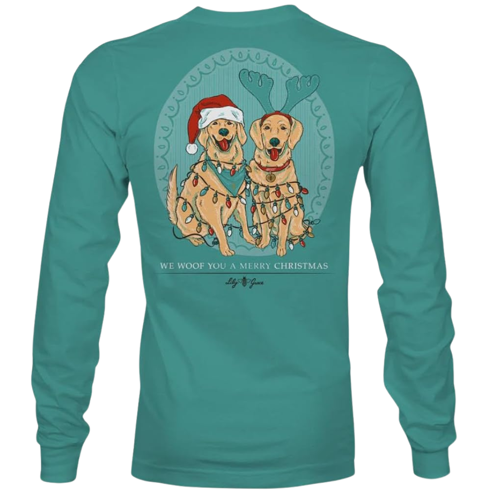 Christmas Lights Dogs - We Woof You A Merry Christmas - Adult Long Sleeve - Lily Grace