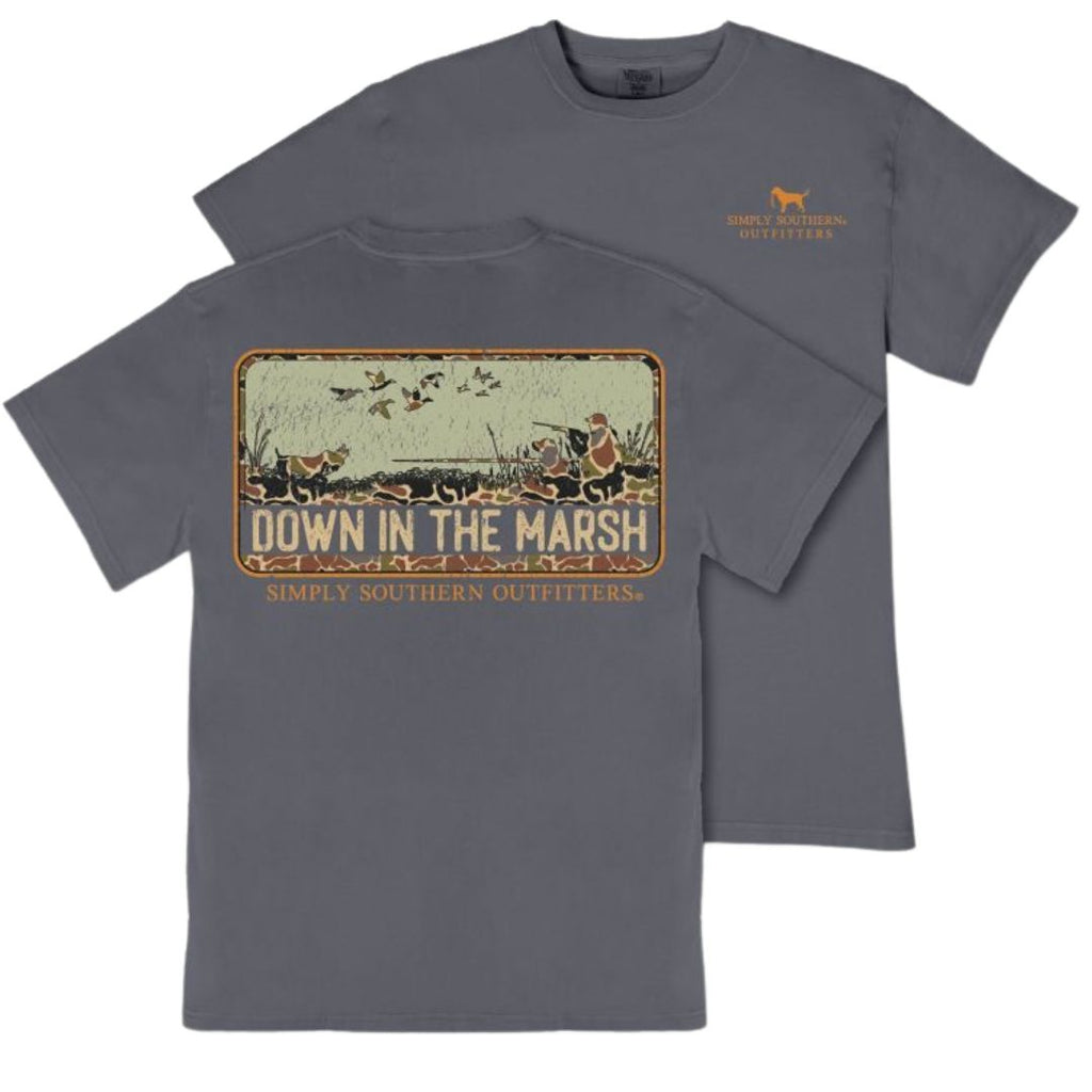 Down In The Marsh - Duck Hunting - Dog - Camo - F26 - SS - Adult T-Shirt