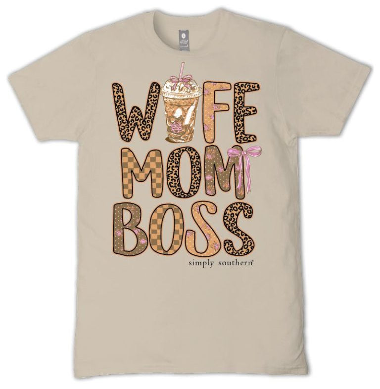 Wife Mom Boss - Coffee - Pink Bows - S26 - SS - Adult T-Shirt