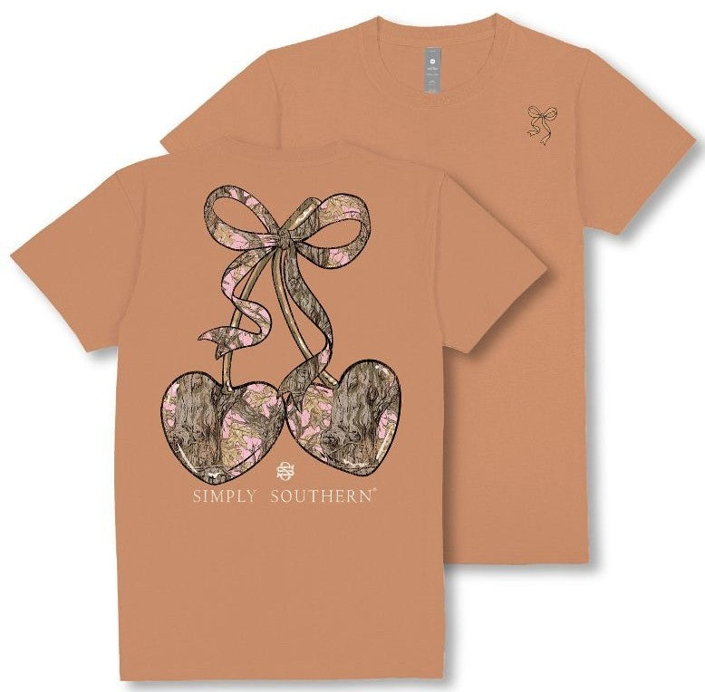 Pink Camo - Cherry Bow - Heart - SS - F25 - Adult T-Shirt