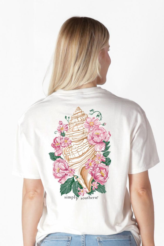 Conch Shell - Tropical Flowers - S26 - SS - Adult T-Shirt