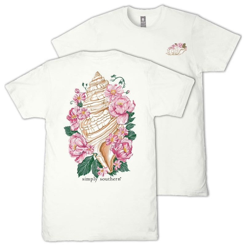 Conch Shell - Tropical Flowers - S26 - SS - Adult T-Shirt