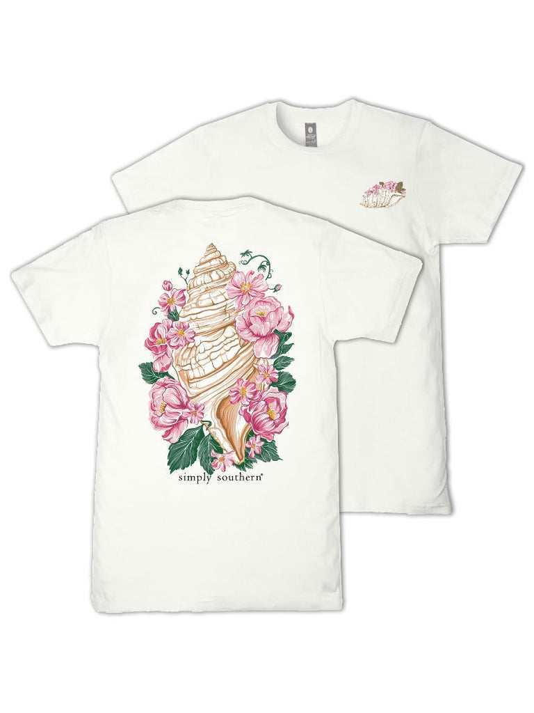 Conch Shell - Tropical Flowers - S26 - SS - Adult T-Shirt