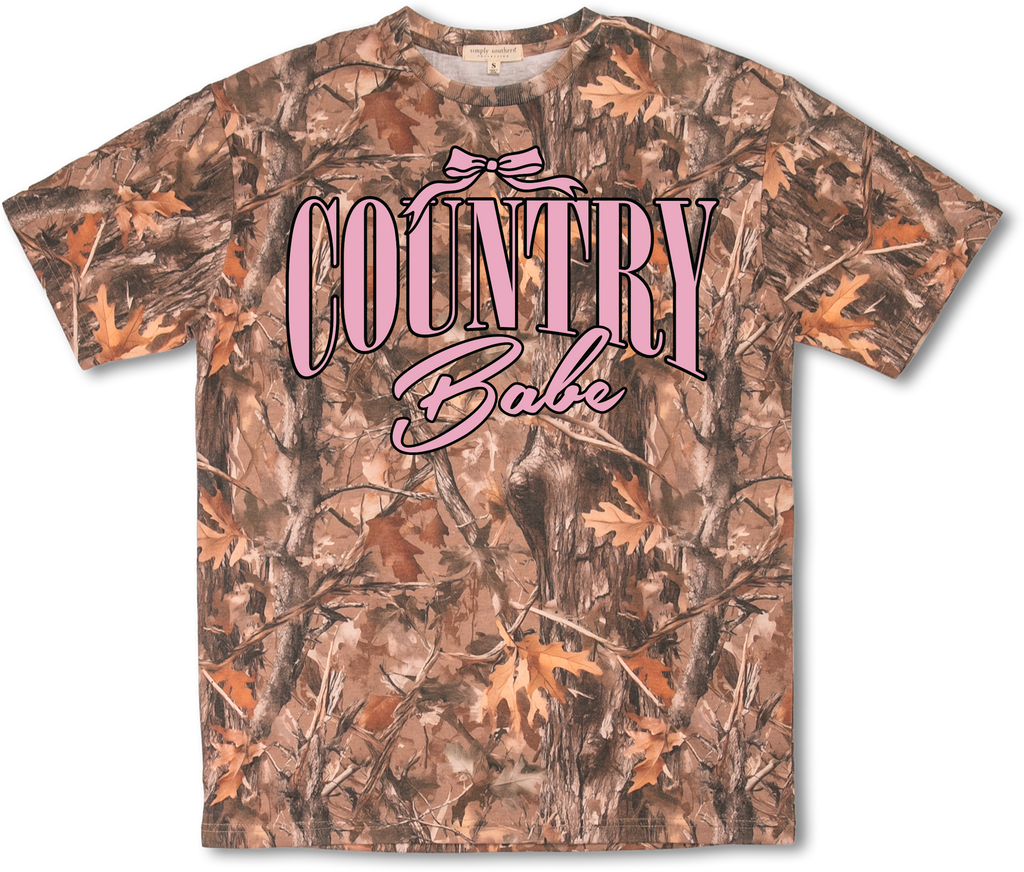 Country Babe - Pink Bow - Camo - F25 - SS - Adult T-Shirt
