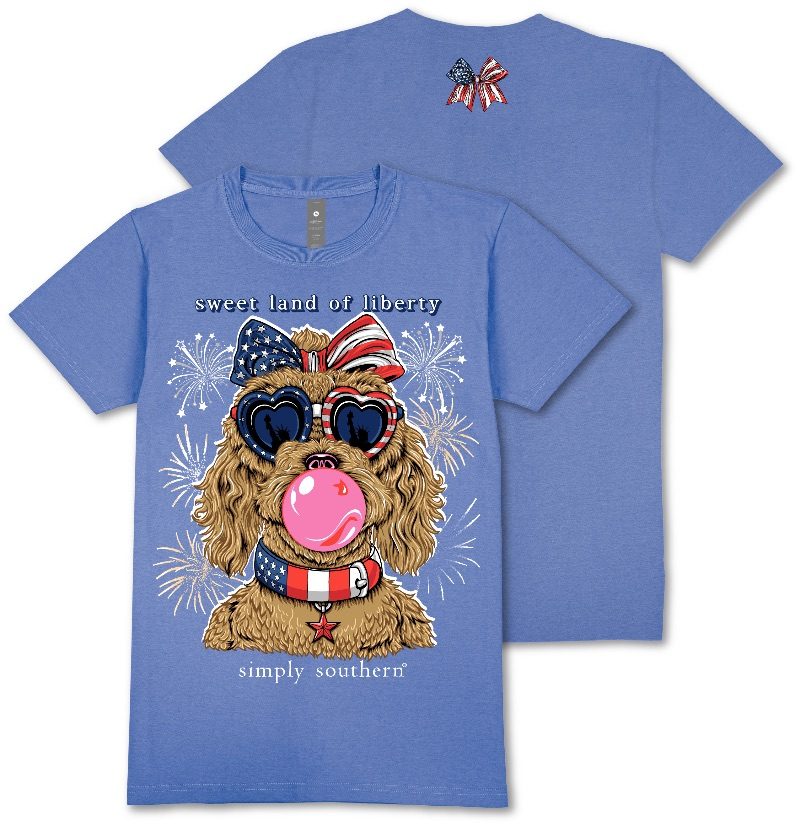 Sweet Land of Liberty - Golden Doodle - Dog - USA Flag - Fireworks - Patriotic - SS - S25 - Adult T-Shirt
