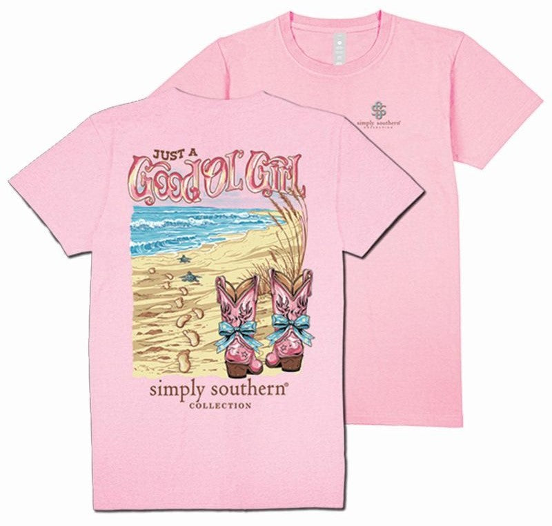 Just A Good Ol' Girl - Beach - Footprints in The Sand - Boots - Turtles - S25 - SS - YOUTH T-Shirt