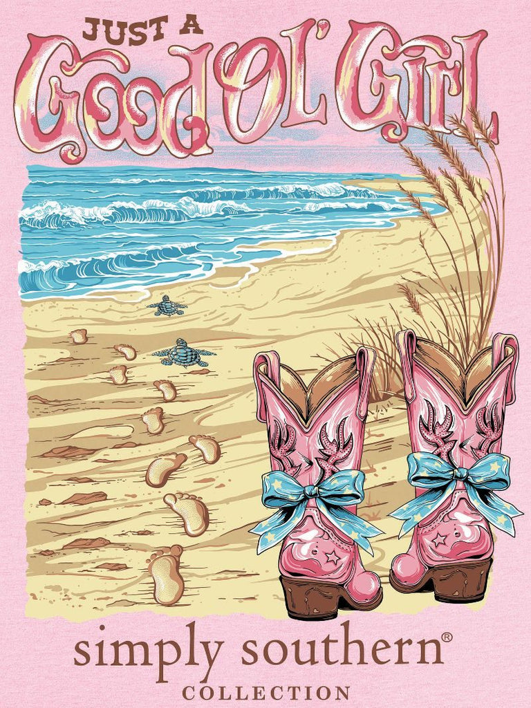 Just A Good Ol' Girl - Beach - Footprints in The Sand - Boots - Turtles - S25 - SS - YOUTH T-Shirt