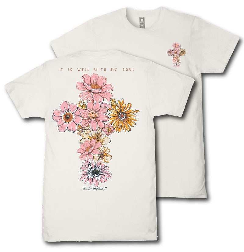It Is Well With My Soul - Cross - Flowers - S26 - SS - Adult T-Shirt