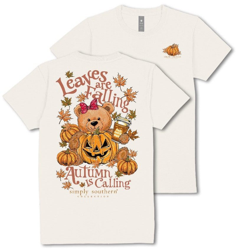 Leaves are Falling, Autumn is Calling - Fall - Halloween - Teddy Bear - Pumpkins - Latte - SS - F25 - Adult T-Shirt