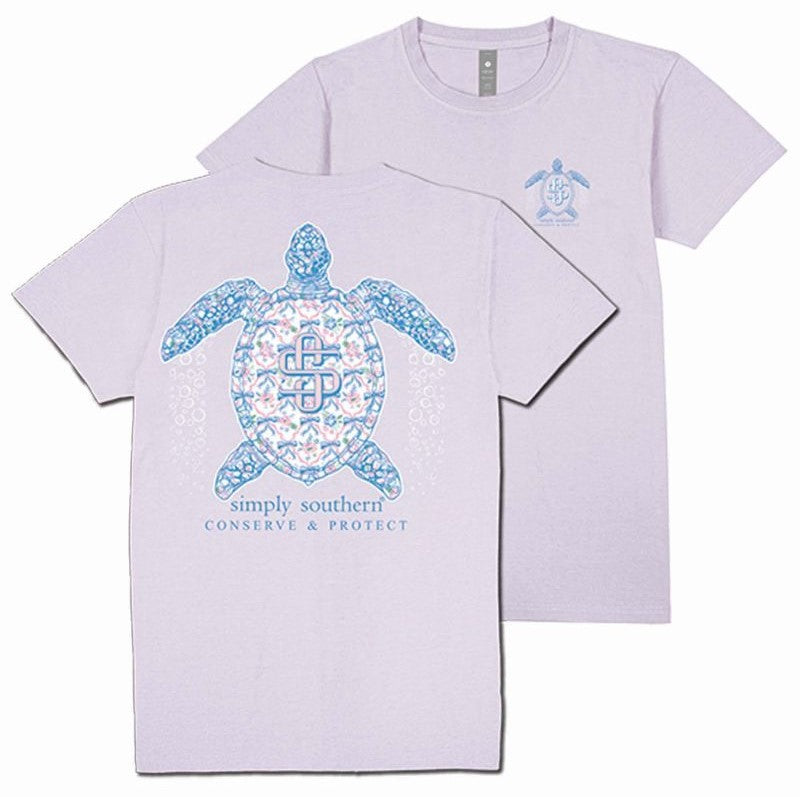 Turtle T-Shirt, Floral Pattern Design, Conserve & Protect, Lilac - S25 - SS - Adult T-Shirt