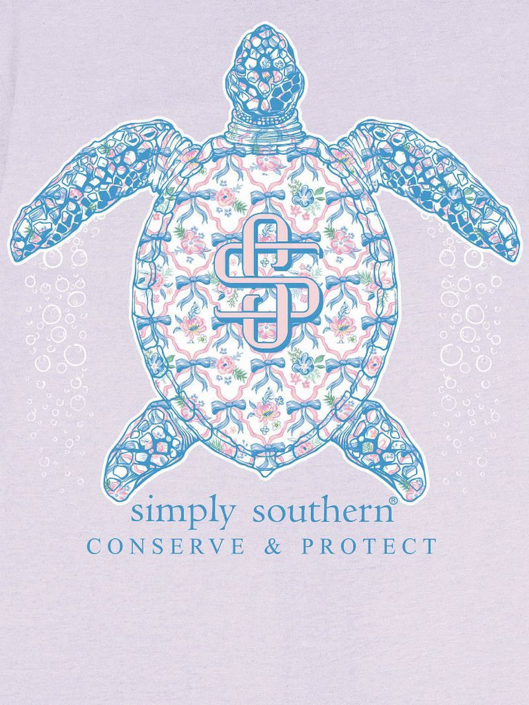 Turtle T-Shirt, Floral Pattern Design, Conserve & Protect, Lilac - S25 - SS - Adult T-Shirt