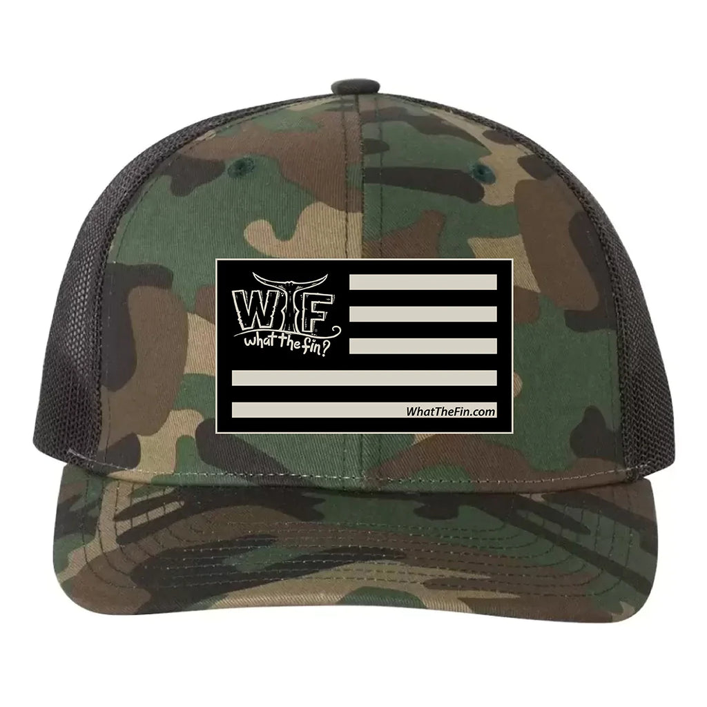 Tan Flag Patch Snapback Trucker Hat - Adult Hat- What The Fin