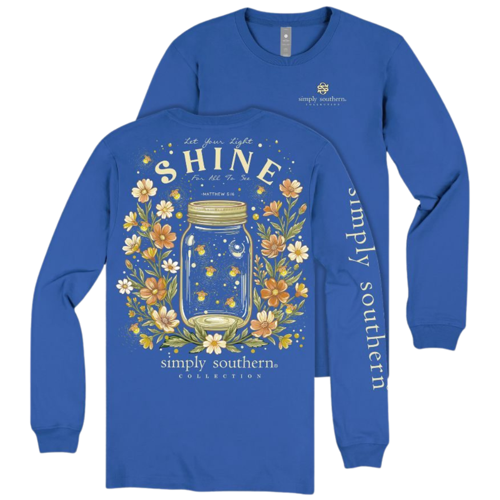 Let Your Light Shine, For All To See - Matthew 5:16 - Fireflies - Flowers - Mason Jar - SS - F26 - Adult Long Sleeve