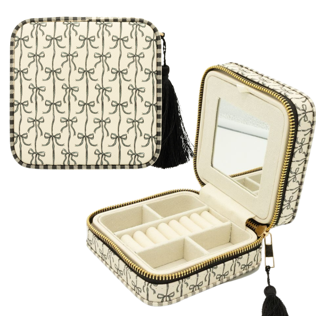 Tassel Travel Jewelry Case - Portable Jewelry Organizer with Mirror and Compartments - S26 - Simply Southern