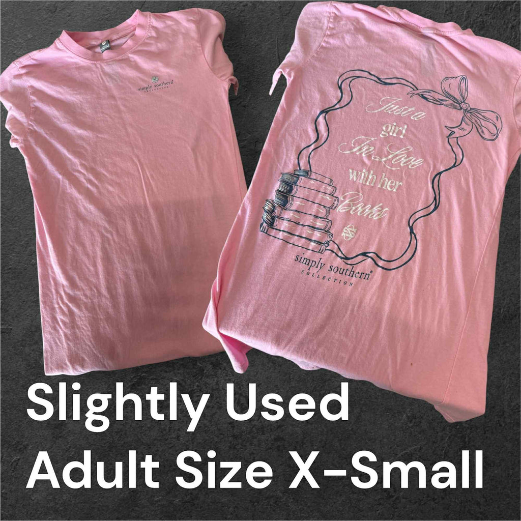 Slightly Used Simply Southern Adult T-Shirt - Girl in Love with Books  - Adult Size X- Small - (M154)