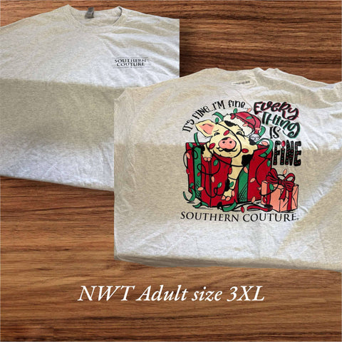 Slightly Used Southern Couture - Everything is Fine - Holiday Pig - Adult Size 3XL (M77)