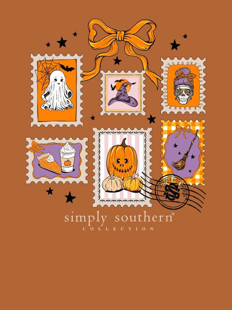 Fall Stamps - Halloween - Ghost - Witch Hat - Pumpkin - Latte - Bow - SS - F25 - Adult T-Shirt