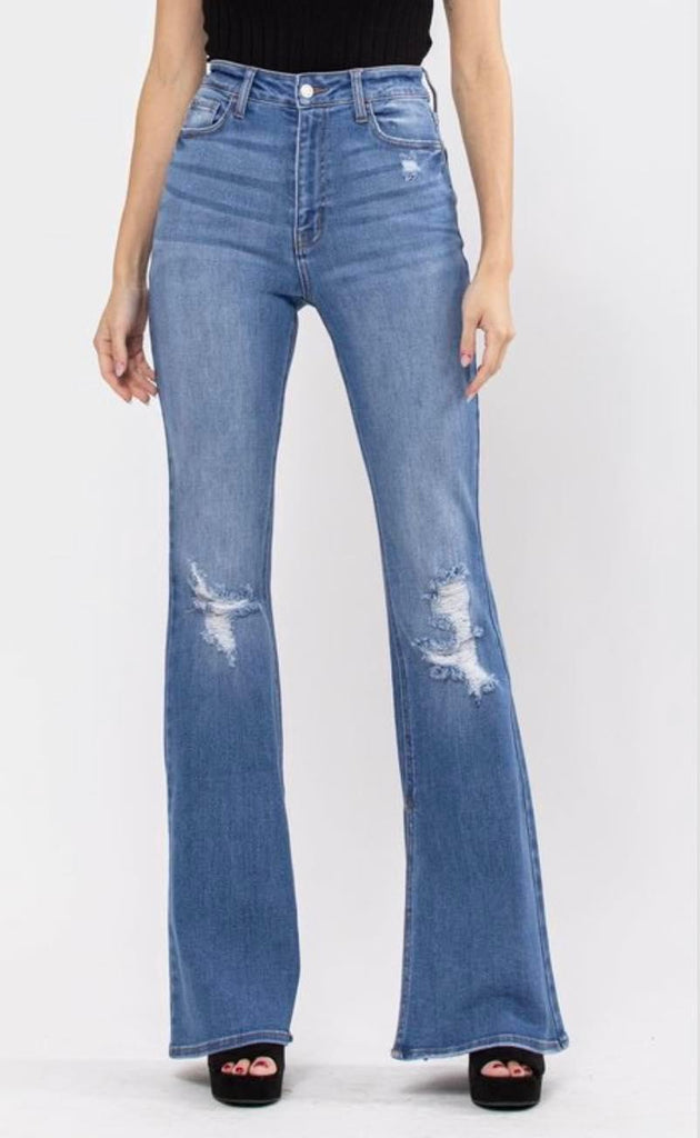 High Rise Long Inseam Slit Flare Jeans - AB38002 - Cello