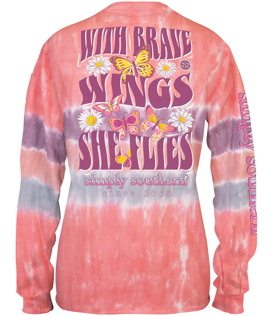 With Brave Wings, She Flies - Butterflies - Tie Dye - SS - F21 - YOUTH Long Sleeve