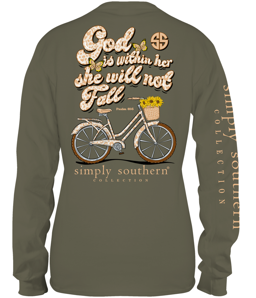 God is Within Her, She Will Not Fall - Sunflower Bike - SS - F21 - YOUTH Long Sleeve