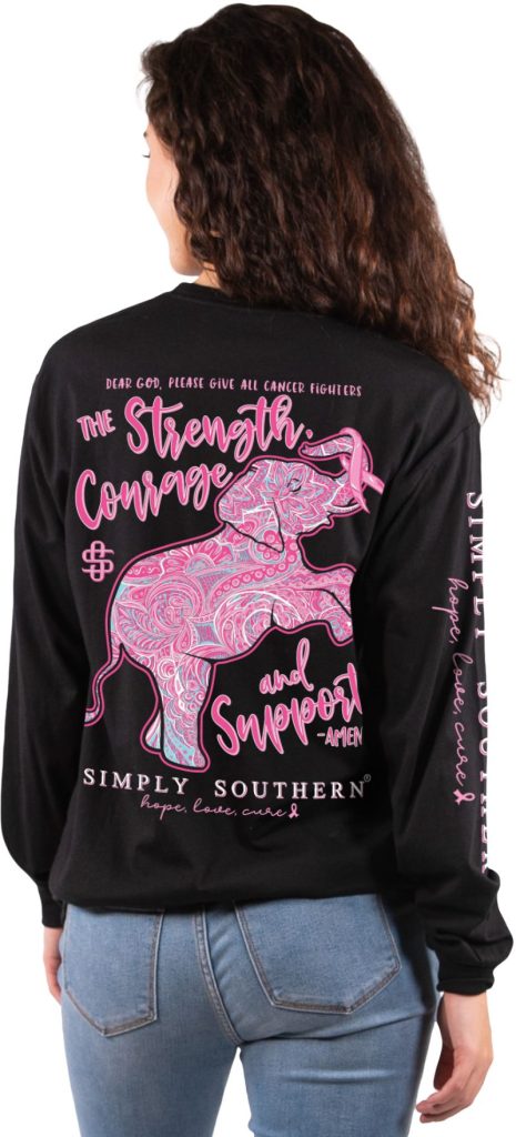 Breast Cancer Awareness - Strength, Courage and Support - Elephant - SS - Adult Long Sleeve